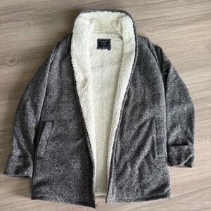 Abercrombie & Fitch Cardigan XS Gray Sherpa Lined Fleece Open Front Jacket Y2K
